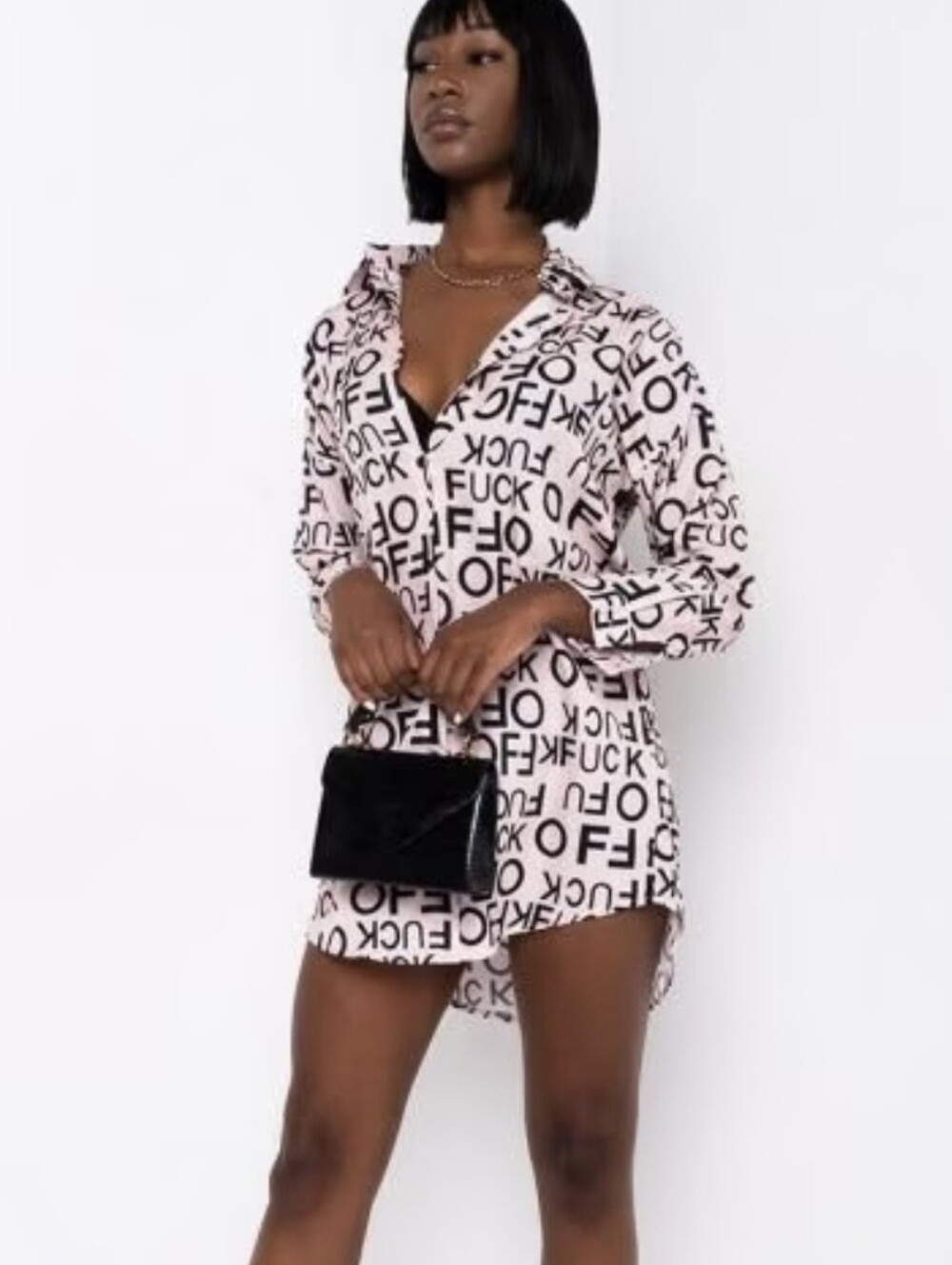 Akira FO Printed Button-Down Shirt Dress